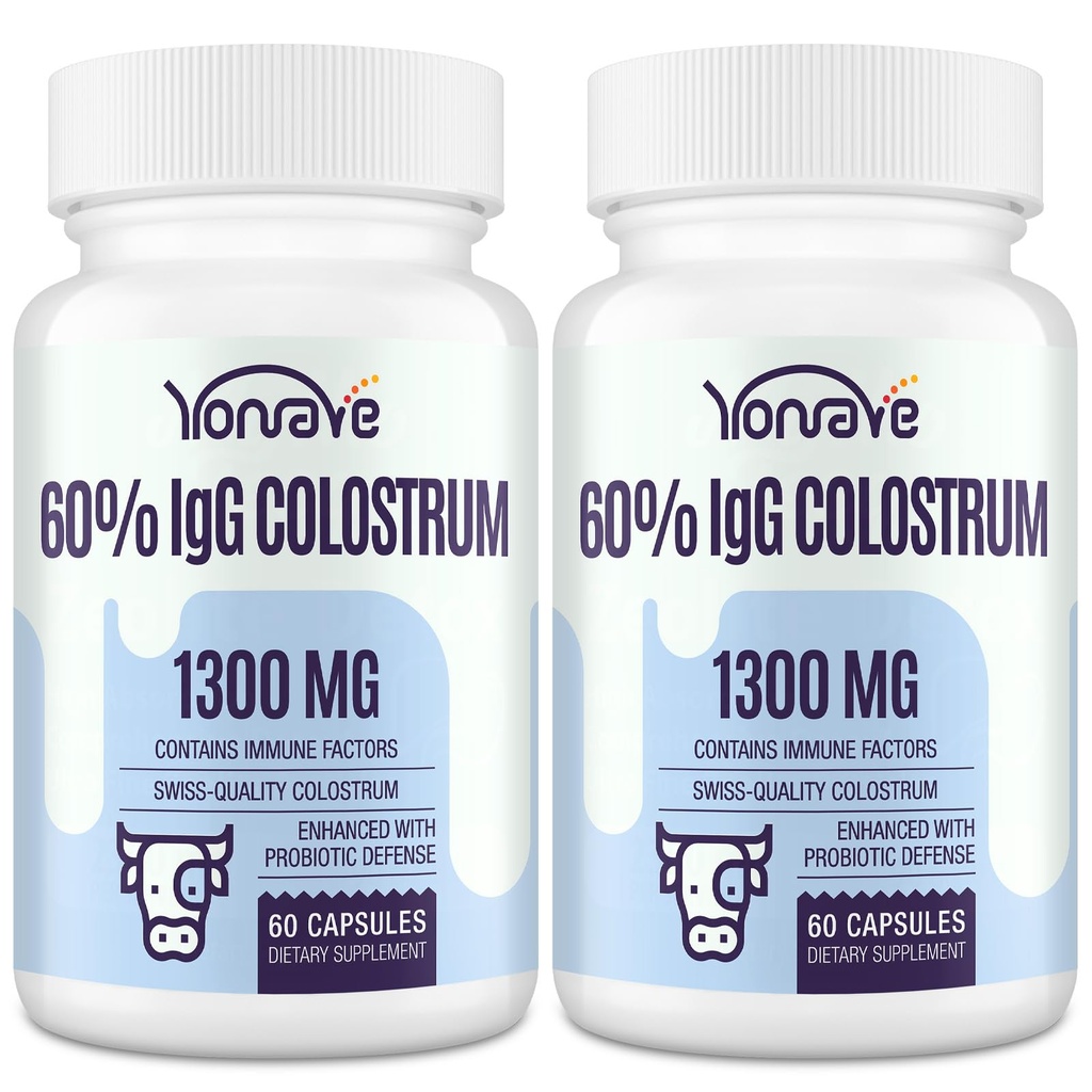Bovine Colostrum Capsules Supplément 1300mg - Extra High 60% IgG Bovine Colostrum - Gut, os, exercice, Immune - 120 Capsules