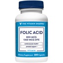 L'acide folique 800MCG de Vitamine Shoppe, soutient le développement prénatal et foetal (300 capsules)