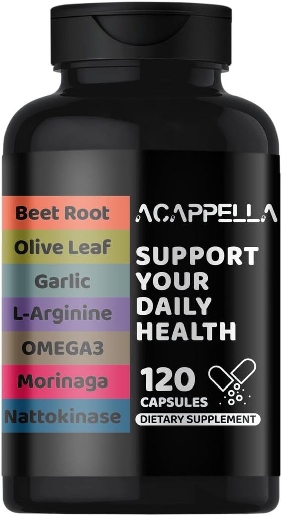 ACAPPELLA Beetroot, Feuille d'olive, Ail, L-Arginine, Oméga-3, Morinaga, Suppléments de Nattokinase, Capsules de Beetroot avec complexe vitaminique (1)