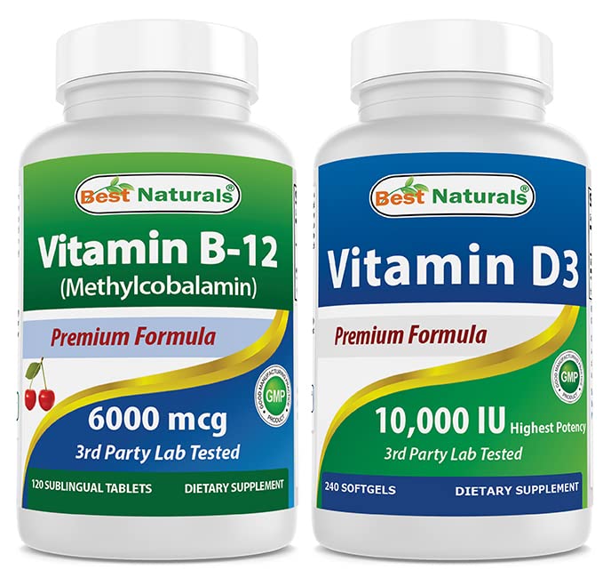 Meilleurs naturels Vitamine B12 6000 mcg & Vitamine D3 10000 UI