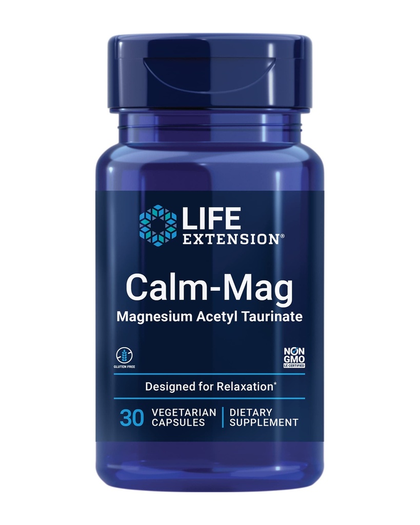 Life Extension Calm-Mag, Magnesium Acetyl taurinate, Daily Stress Management Formel, unterstützt Beruhigung und Entspannung, Glutenfrei, Non-GMO, Vegetarisch, 30 Kapseln