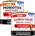Probiotici + Allergy Relief per cani Bundle - Chewable Fiber Supplement + Itchy Skin Treatment - Enzimi digestivi + Pumpkin - Upset Stomach Relief + Hotspot Relief -240 ct - Made in USA