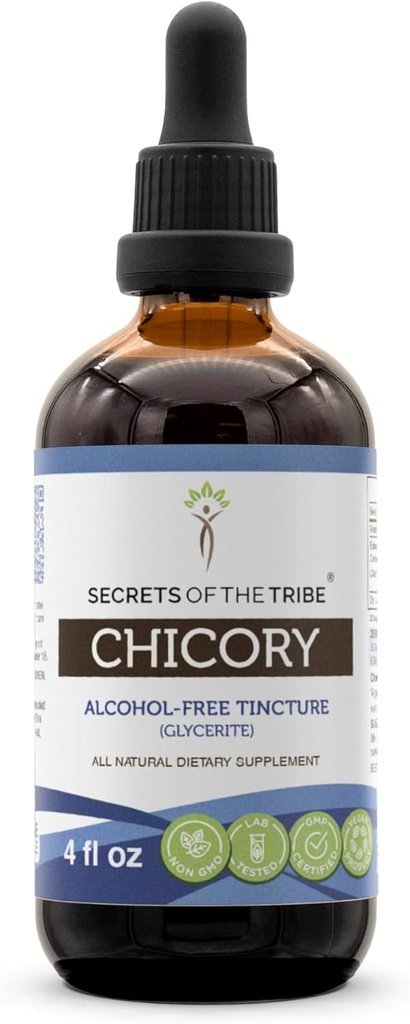 Secrets de la teinture de chicorée Tribe Extrait sans alcool, chicorée (Cichorium Intybus) Poudre de racine séchée (4 Fl Oz)