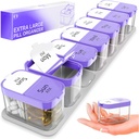 Très grand organisateur hebdomadaire de pilule - XL Vitamine Holder avec 7 compartiments de PM amovibles - Distributeur de médicaments portables pour la maison et le voyage, grand contenant de supplément pour usage hebdomadaire ou quotidien, violet