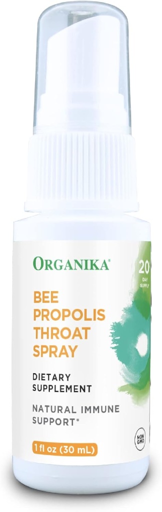 Organika Bee Propolis Throat Spray – Supporto Immune Naturale e Sorriso Rilievo Gola – Gluten Free, Antiossidante Supplemento - Liquido Alcol Free, 1 oz