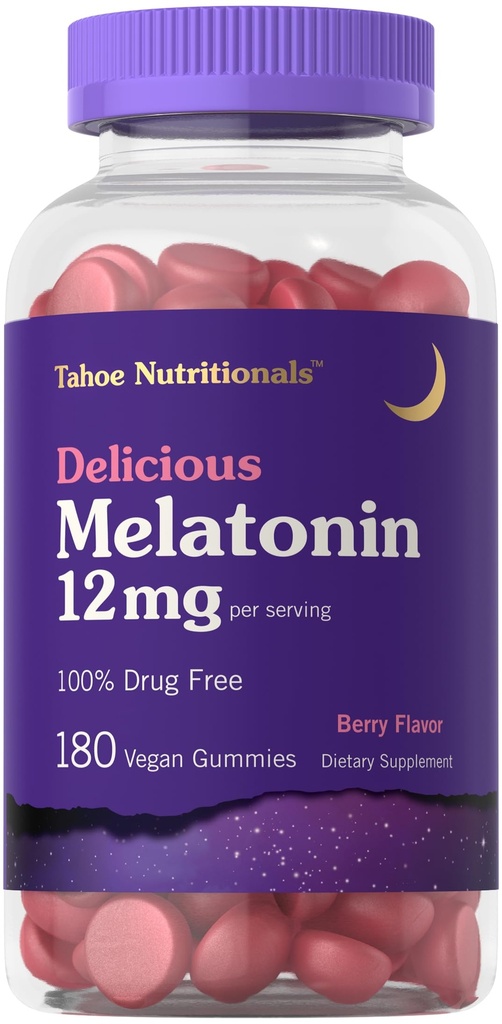 Carlyle Tahoe Nutritionals Melatonin Gummies 12mg | 180 Count | Berry Flavor Gummy | Drug Free Supplement | Vegan, Non OGM, Gluten Free
