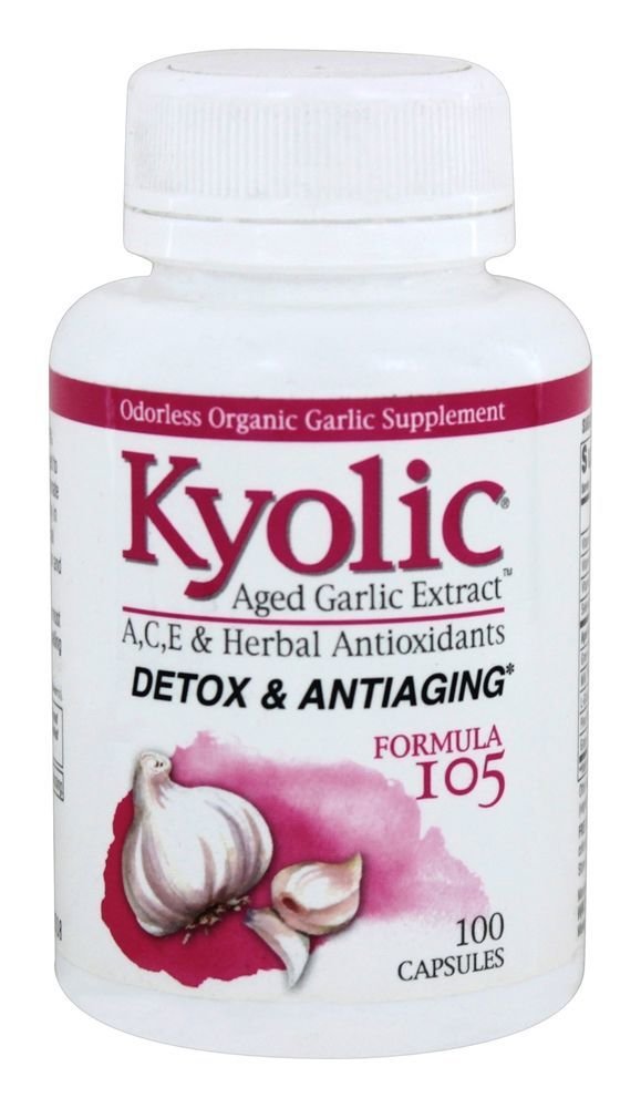 Kyolic Aged Knoblauch Extrakt Formel 105, Detox und Anti-Aging, 100 Kapseln (Packaging Mai Vary)