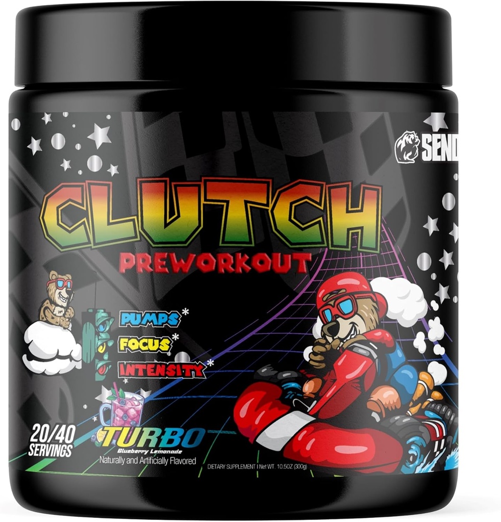 Sender Brand Clutch Turbo - Powerhouse pré-entraînement haut de gamme avec Beta Alanine, Taurine, Nitrosigine, Tyrosine, Caféine, Bitter Orange et Alpha Yohimbine pour des entraînements intenses