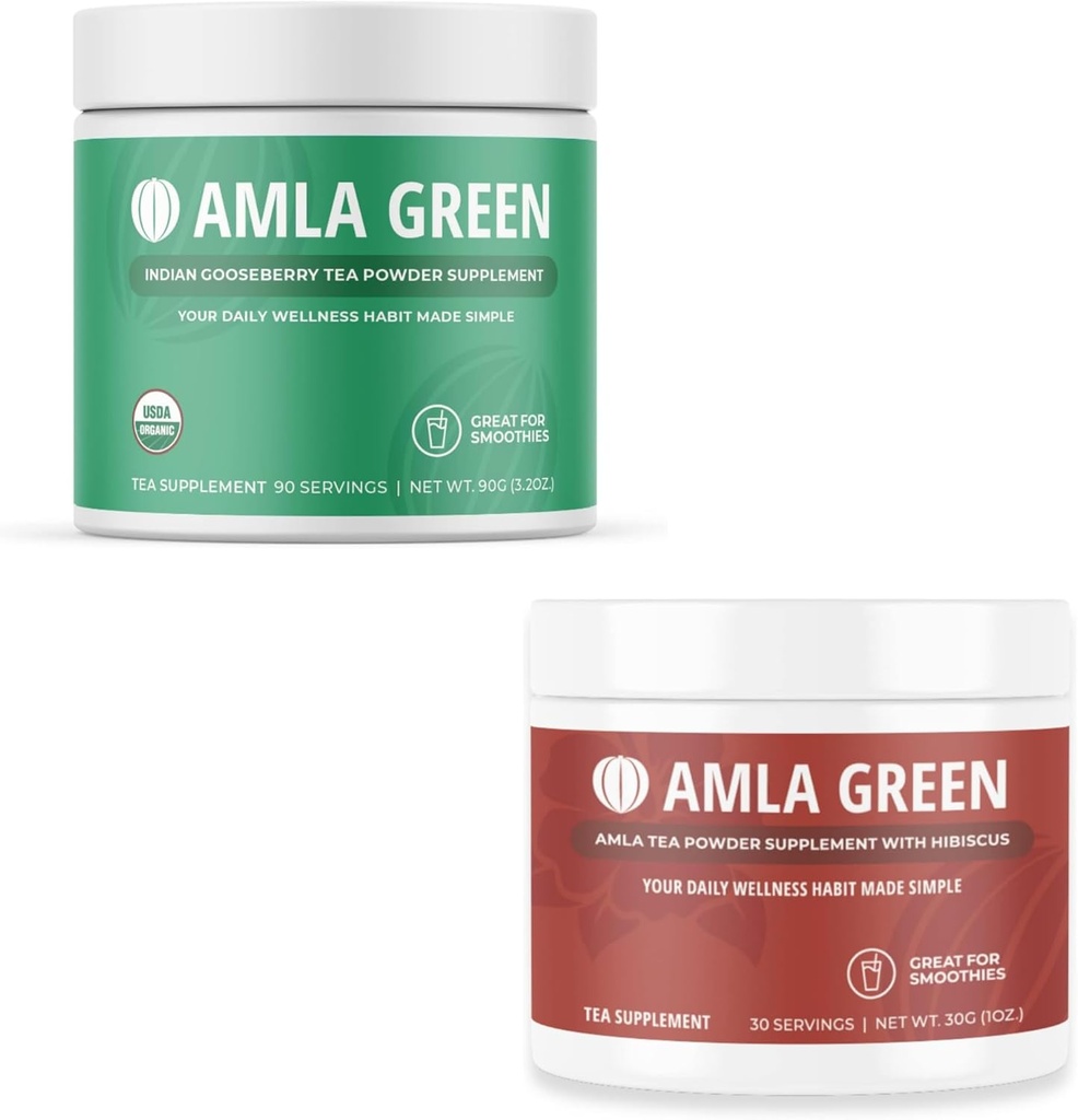 Amla Powder & Green Tea Superfood Supplement, Antioxidans Support, Hergestellt mit indischen Gänsebeeren (90 Portionen) & Hibiscus (30 Portionen), Bio, Vegan