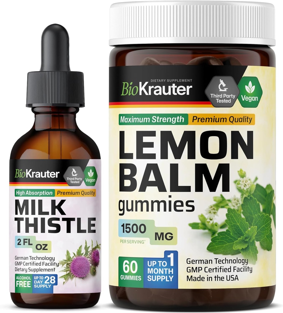 BIO KRAUTER Milchdistel Tinktur 2 Fl. Oz. & Zitronenbalsam 60 Gummi