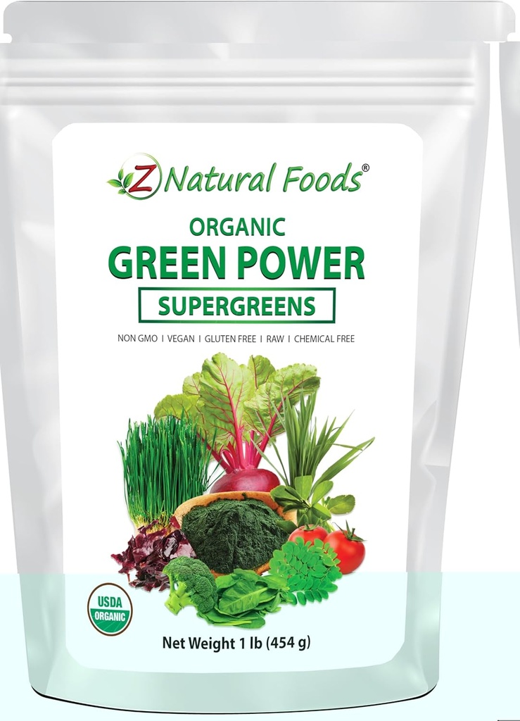 Z Natural Foods Bio Greens Superfood Powder - Gerste Grass, Wheatgrass, Spirulina, Spinat, Broccoli, Alfalfa Leaf, Rübenwurzel, Tomaten, Dulse & Moringa - Raw Vegan Gluten Free - 1lb