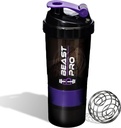 Beast Pro Shaker Bottiglia per scuote e pre allenamenti | Protein & Pill Storage Bin | 16 once | Plastic Shaker Bottiglia | Leak Proof | BPA Free (Purple)