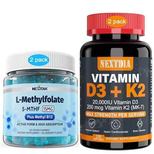 Vitamin D3 20.000 IU + K2(MK7) 200mcg, L-MethylFolate 15mg & Methyl B12 Gummi