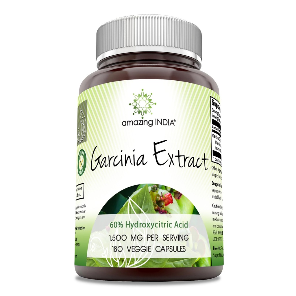 Incredibile India Garcinia Extract supplemento | 1500 Mg per servire | 180 capsule vegetali | Non-GMO | Gluten Free | Made in USA