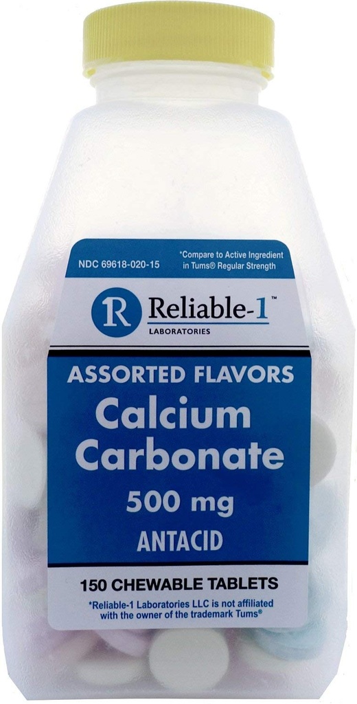Kalzium 500 mg Generic für Tums sortierte fruchtgefressene Kautabletten Regelmäßige Stärke Antacid für saure Verdauung, Sour Stomach 150 Kautabletten pro Flaschenpackung von 4