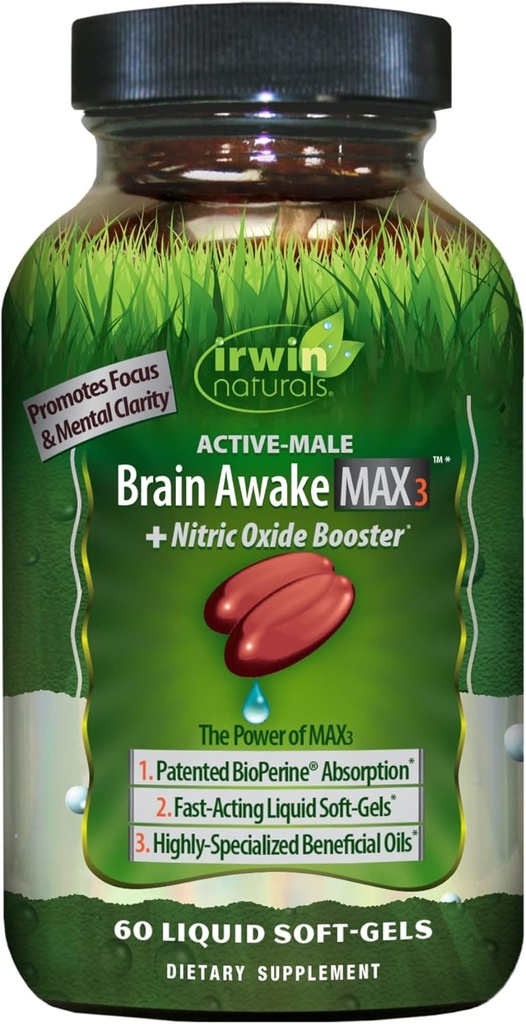 Irwin Naturals Brain Awake Max3 + Nitric Oxid Booster 60 Liquid Softgel