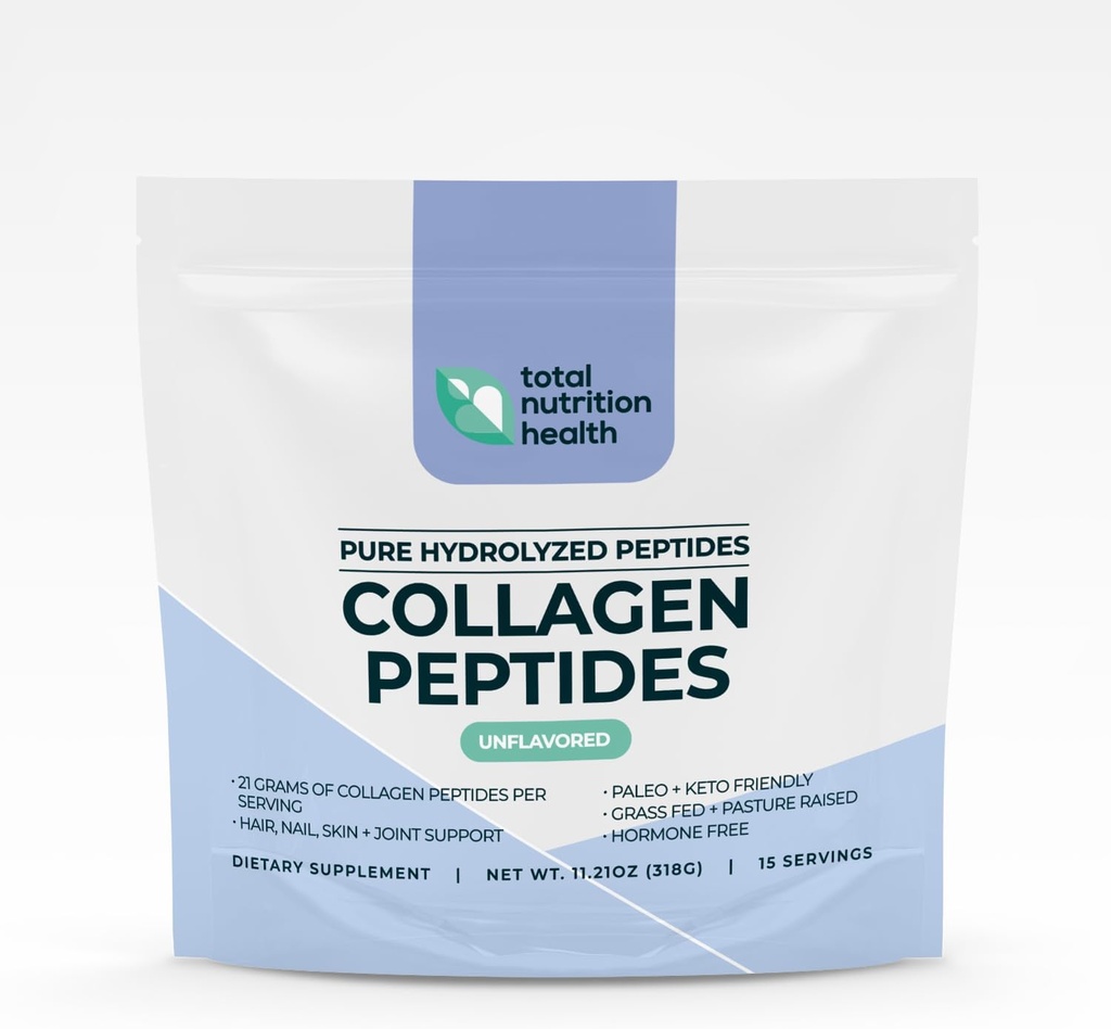 Collagen Peptides Powder – 11oz Unflavored – Pure Grass Fed Collagen Protein mit Vitamin C, B3, B6, B12, Biotin für Haar, Nägel, Haut und Gelenkunterstützung – Non-GMO, Sugar-Free