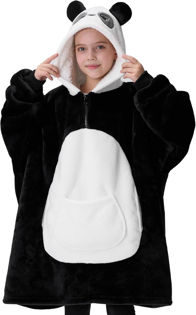 Giggling Getup Wearable Blanket Hoodie für Mädchen und Jungen Sherpa Fleece Kapuzenpullover Schlüpfer Warme Scharpa Tragbares Throw Oversized Hoodie mit riesigen Pocket & Sleeves für Kinder Panda