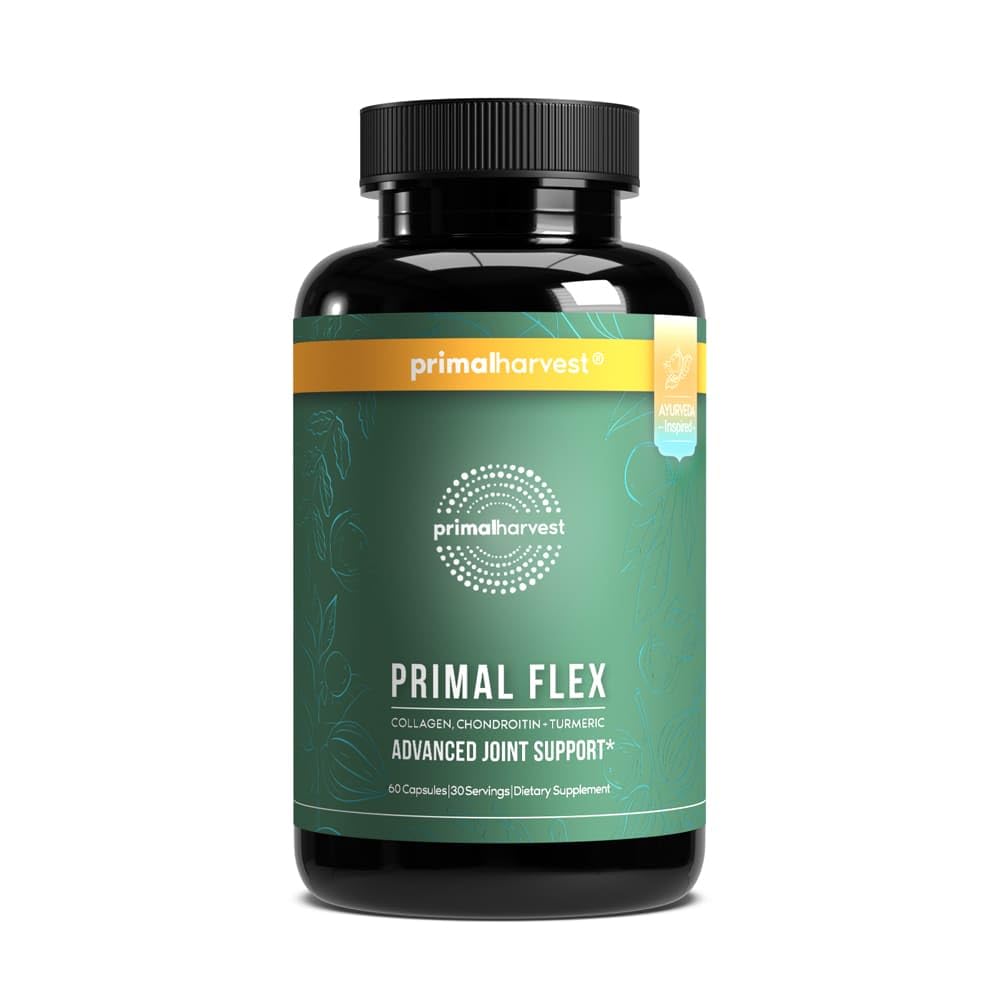 Primal Harvest, Primal Flex Joint Supplément avec Collagen, Turmeric, Boswellia et Ashwagandha (60 comte) 1 Pack