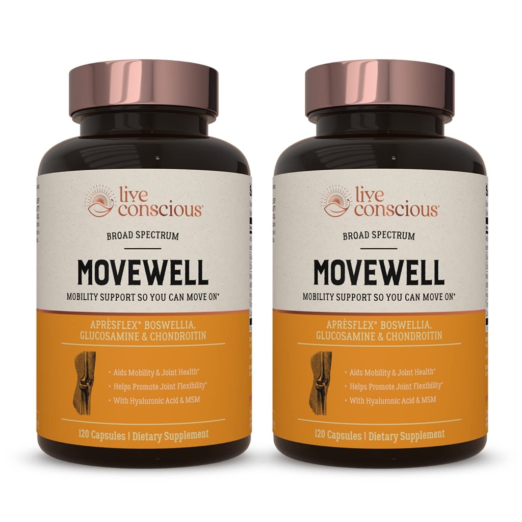MoveWell von LiveConscious Glucosamine Chondroitin mit MSM, Hyaluronsäure und mehr | Joint Health Supplement (2-Pack)