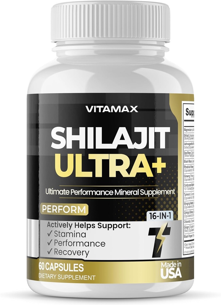 Pure Shilajit Supplement, Sea Moss, Ashwagandha, Rhodiola Rosea, Gingko Biloba, Magnesio, Turmerico, capsule minerali – Made in USA - 60 Count