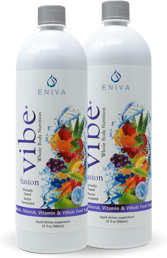 Eniva Vibe Fusion Daily Liquid Multivitamin and Mineral Supplement Elderberry Zinc VIT C VIT D | Nutrizione per Energia | Ciliegia Cioccolata 2 Confezione Bottiglia (64 oz)