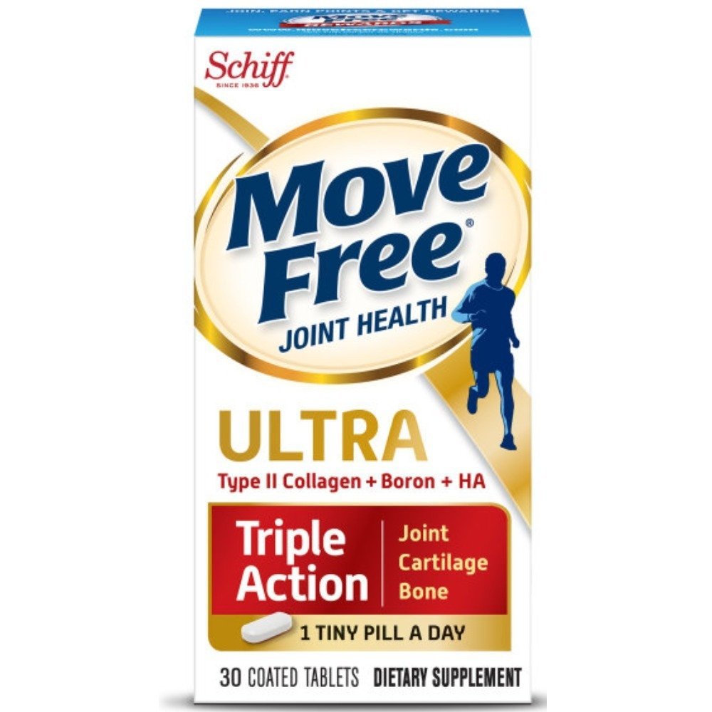 Move Free Type II Collagen, Boron & HA Ultra Triple Action, Joint Health Supplement, 1 Pille pro Tag, um Gelenk, Knorpel und Knochengesundheit zu fördern, 30 Count