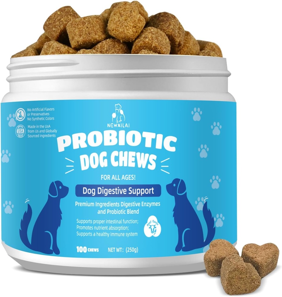 Integratore digestivo probiotico naturale per cani - Chewable probiotico con prebiotici e enzimi Supporta la salute del fegato, la diarrea e la digestione, Migliorare l'allergia del sistema immunitario