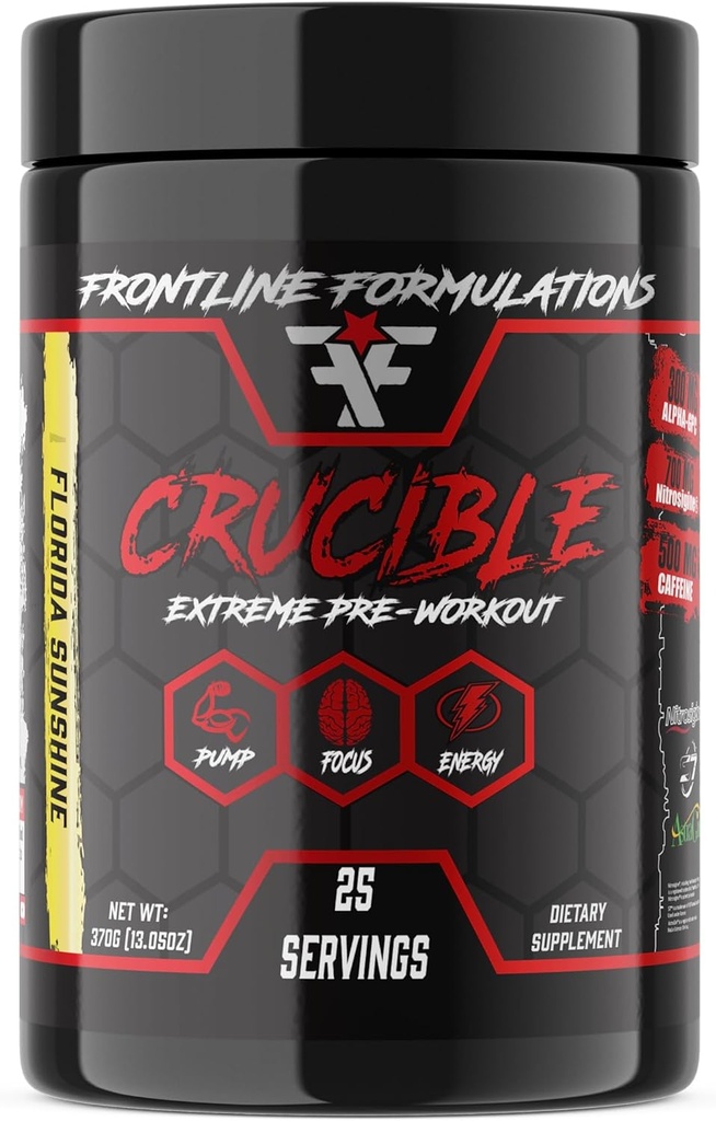 Polvere crucible pre-allenamento, allenamenti esplosivi, messa a fuoco laser, ad alto livello, aroma incredibile, gufo Veteran e operato (25 Serve, Florida Sunshine)