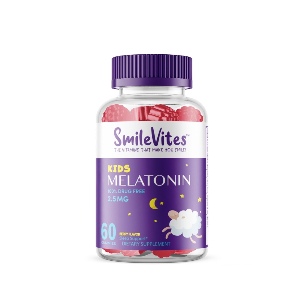 Enfants Melatonine Gommies 2,5mg, 100 % sans drogue Aide au sommeil , Non-Habit Forming , soutient le sommeil repos et le cycle régulier de sommeil , Ingrédients naturels , Berry Flavor , 60 comte