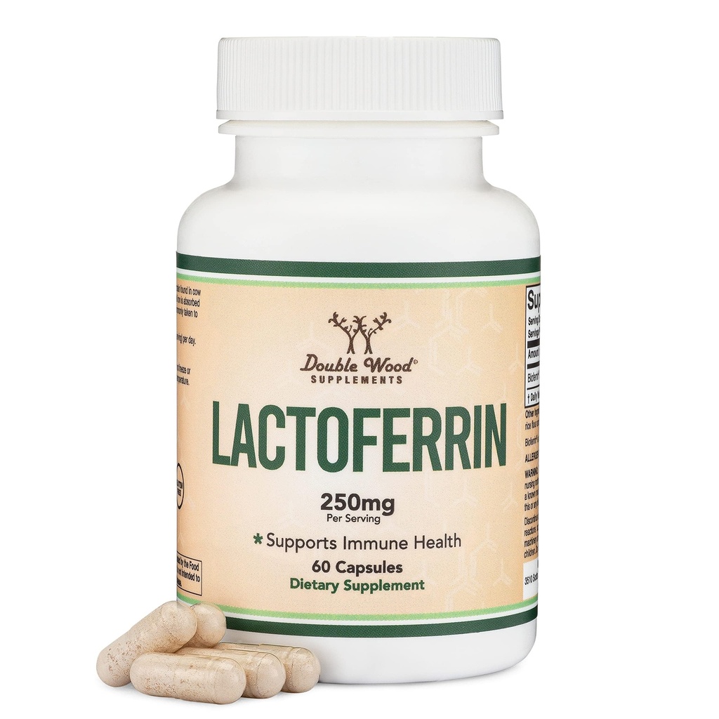 Lactoferrin 250mg per Serving (60 Capsules) Patented Bioferrin Lactoferrin - Superior Iron Supplement for Iron Deficiency and Immune Support by Double Wood Supplements