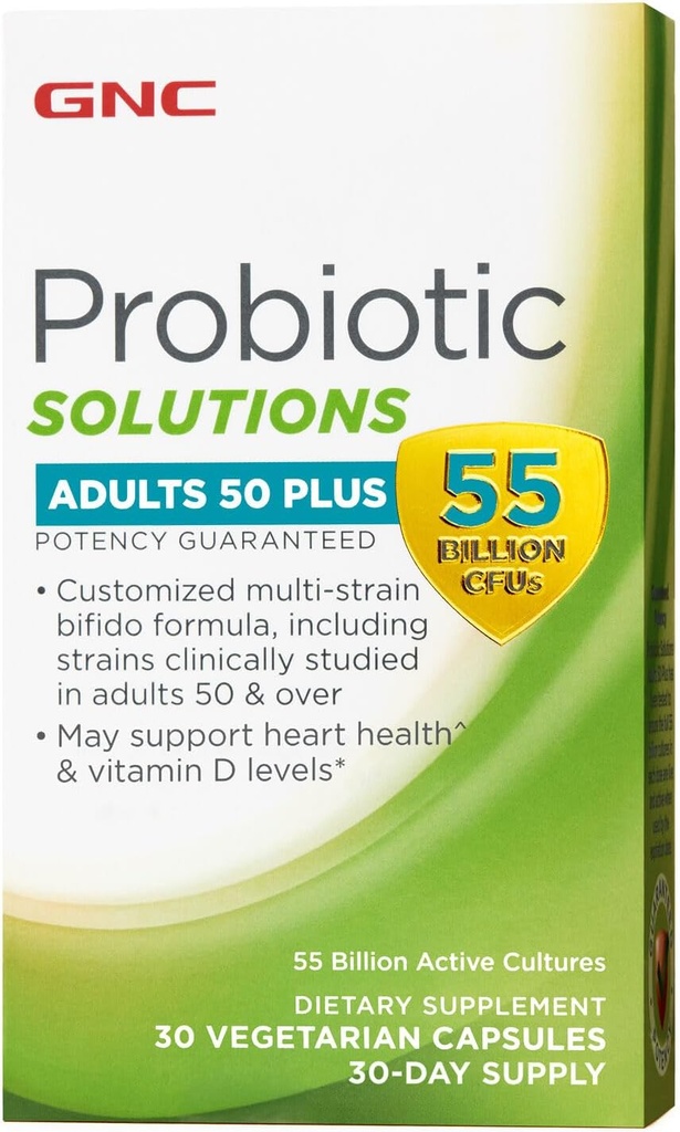 GNC Probiotic Solutions Erwachsene, Kundenspezifische vegetarische Formel für Erwachsene 50+, unterstützt Verdauungs- und Immungesundheit, 30 Kapseln