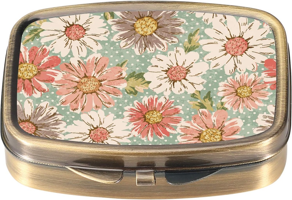Dynippy Pill Case Pill Box con Mirror Retro Pocket 2 Compartment Medicine Case Vitamin Pill Organizer per Pocket Purse and Travel (A-Retro Flower)