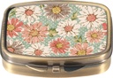 Boîte à pilules Dynippy avec miroir Pocket rétro 2 compartiment Médicament Cas Pill vitaminique Organisateur pour la chasse à la poche et les voyages (A-Retro Flower)