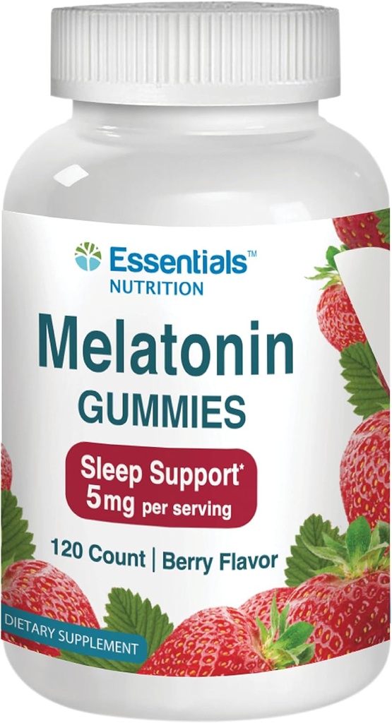 NLMUBR LUCKSIT PsinzmkMelatonin Gummies per adulti da Essentials Nutrition | Melatonin 5 mg Supplemento | Gummie vegetariane | Berry Flavor - 120 Count