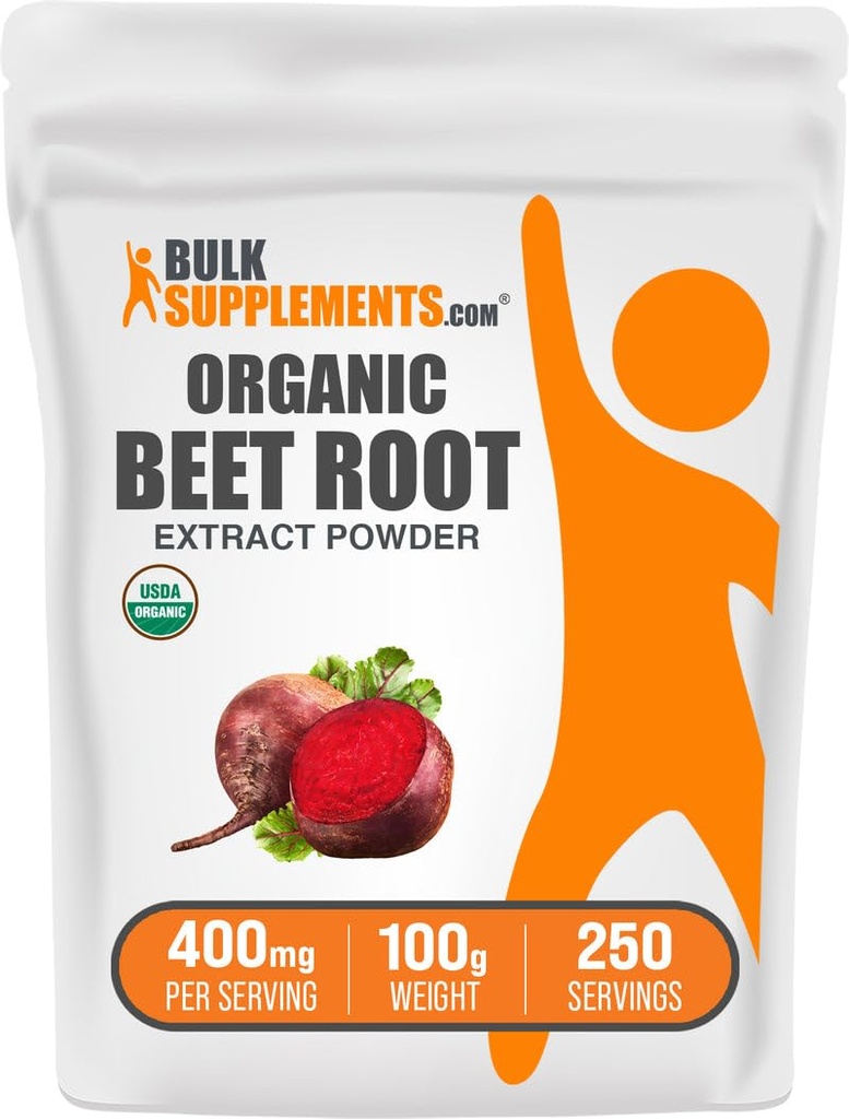 BulkSupplements.com Polvere di estratto di radice di barbabietola organica - polvere di radice di barbabietola, supplemento di ossido nitrico - Vegan & Gluten Free, 400mg per porzione, 100g (3,5 oz) (pacchetto di 1)