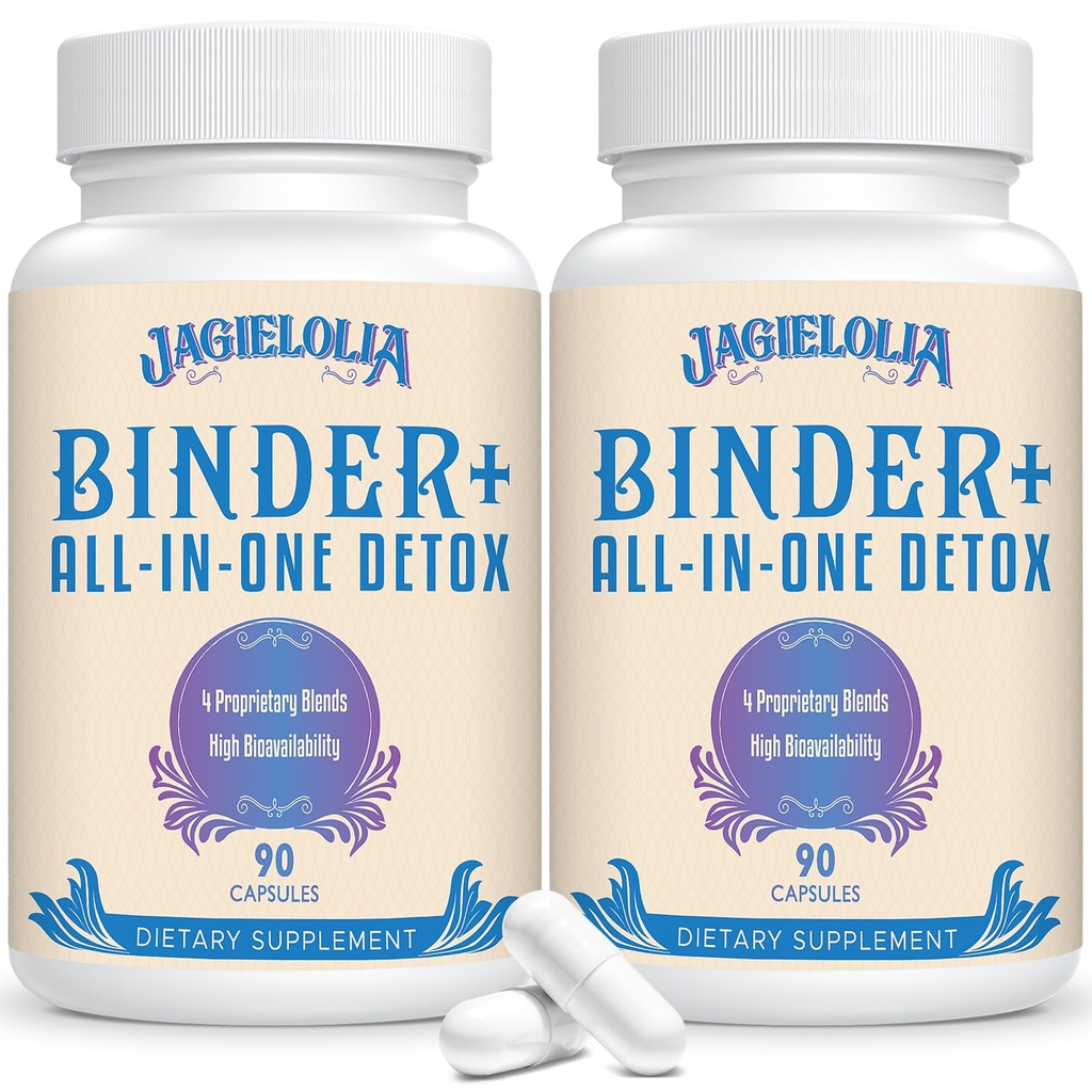 Jagielolia All-In-One Detox Binder Supplement 1500 MG - High Bioavailability, Liver Gut Detox Cleanse with Activated Charcoal, Zeolite & Bentonite Clay for Toxins, Liver, Digestive, 180 Vegan Capsules