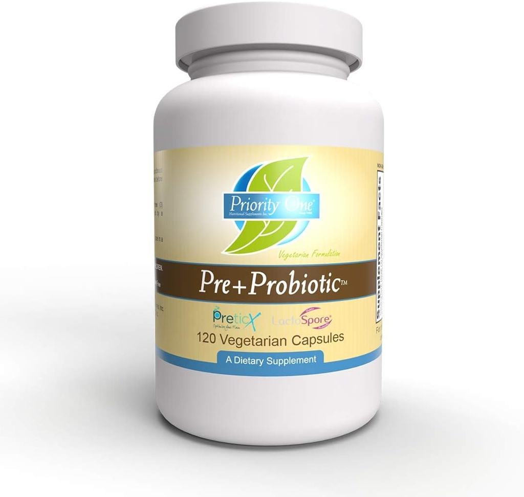 Priorité 1 Vitamines Pré+Probiotique 120 Capsules Végétariennes - Soutien pour la santé Gut Microflora* Force clinique