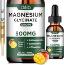 Magnesio Glycinate Supplemento, Magnesio Liquido Gocce con Magnesio Glycinate 500mg Ashwagandha, L - Theanine, Camomilla - Stress Relief, Bone, Muscolo, Mood Vegan Natural Mango Flavor