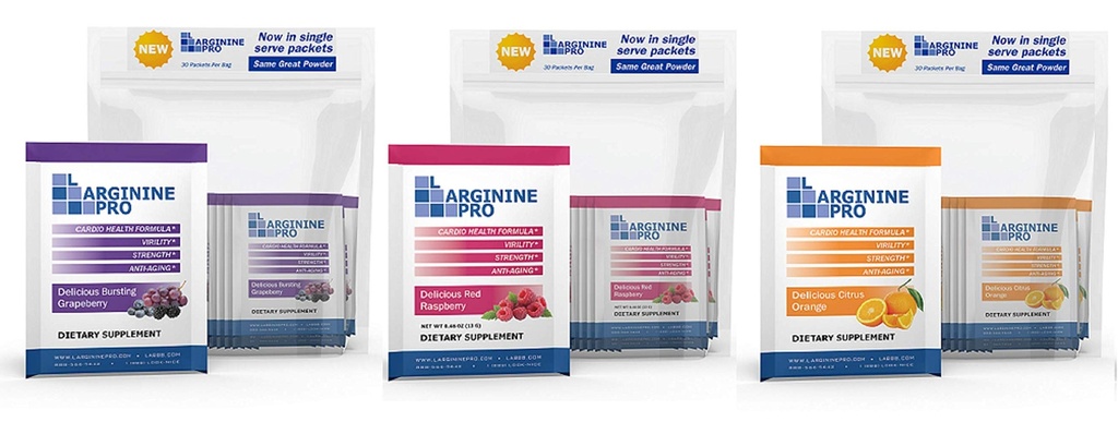 L-ARGININE PRO Supplemento Polvere | 90 Packets Taglia di viaggio singola | 5.500mg di L-arginina Plus 1,100mg L-Citrullina, lampone, arancione & Uva