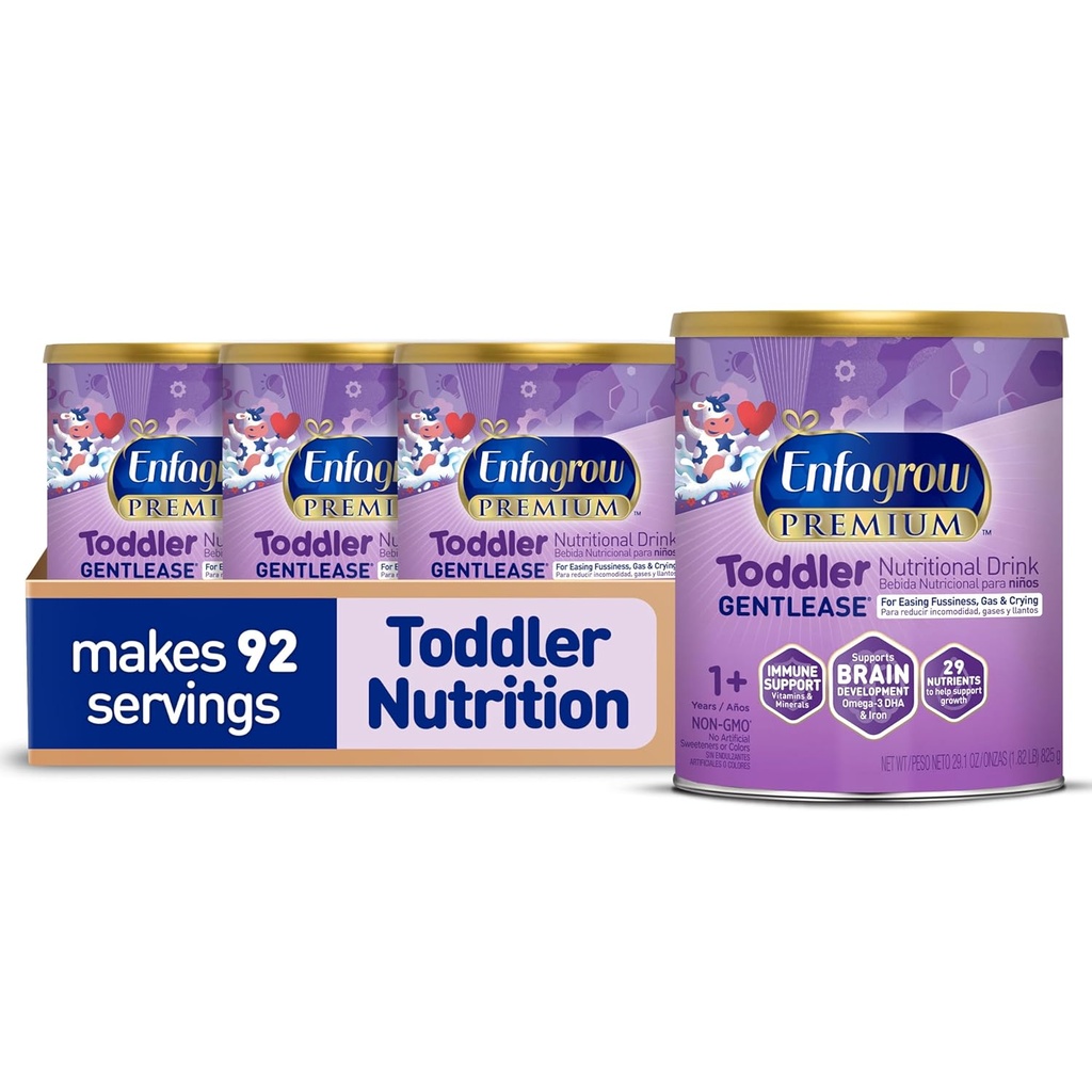Enfagrow PREMIUM Gentlease Kleinkind Nutritional Drink, Hergestellt mit realer Milch, entwickelt, um Fussiness, Gas & Crying, Nährstoffe für Wachstum & Immununterstützung, Pulver Can, 29.1 Oz (Pack von 4)