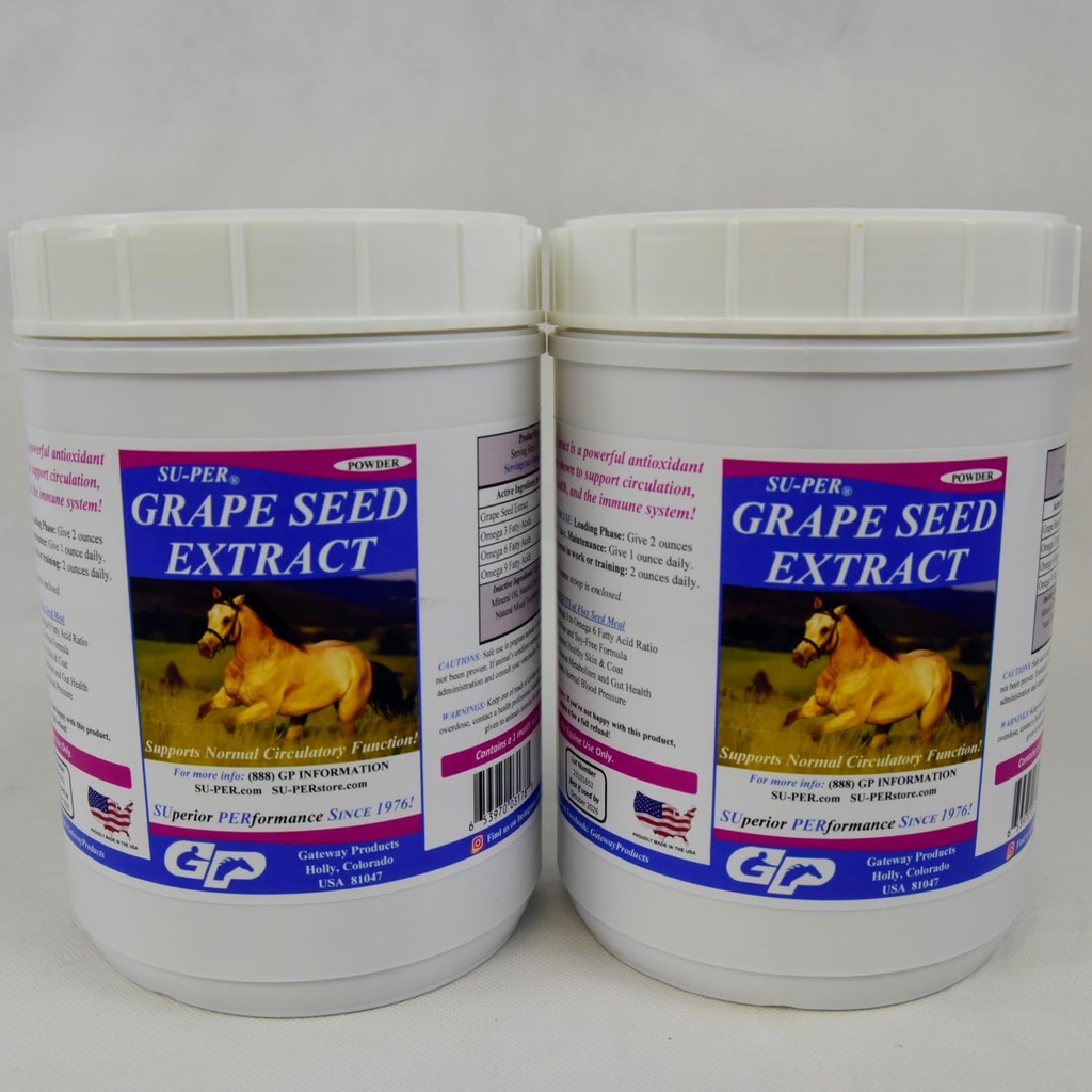 SU-PER Extrait de graines de raisin Antioxydant de cheval - Supplément antioxydant d'équidés pour chevaux de performance - soutient la circulation respiratoire santé et système immunitaire - 2,5 livres, (2 paquets)