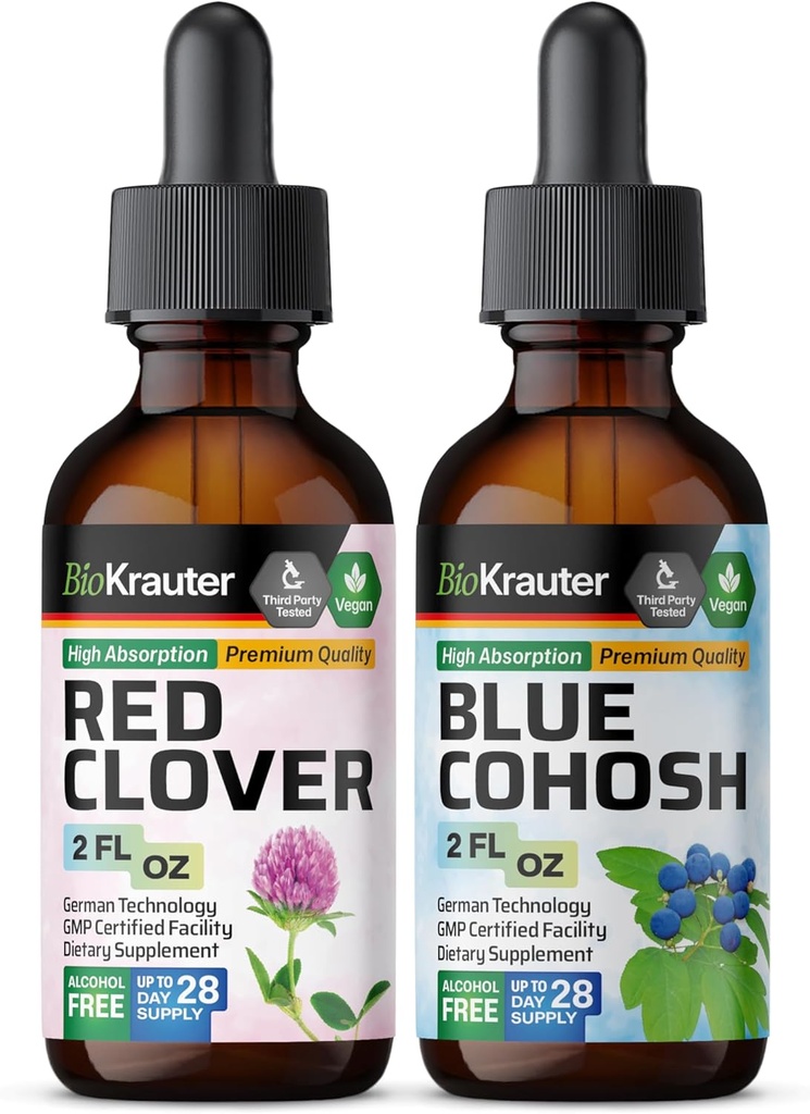 BIO KRAUTER Red Clover Tincture 2 Fl. Oz. & Blue Cohosh Tincture 2 Fl. Oz.