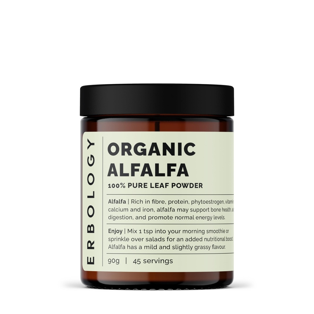 Erbologie Bio Alfalfa Pulver 3.2 oz - 45 Servierungen - Unterstützt Knochen und Gut Gesundheit - Reich an Vitamin A, Calcium und Eisen - Sustainable Sourced Straight from Farm - Small Batch - Vegan - GMO-frei
