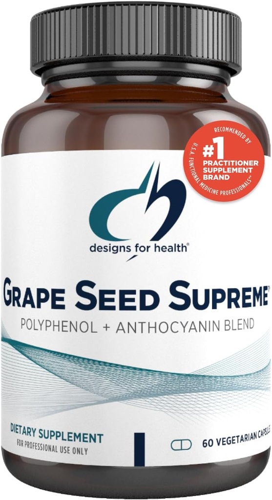 Designs for Health Grape Seed Supreme - 200mg Grapeseed Extract Supplement mit Grape Skin + Muscadine Grape - Non-GMO Polyphenol + Anthocyanin Antioxidant Blend (60 Kapseln)