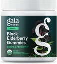 Gaia Herbs Black Elderberry (Sambucus nigra) Gommies Extra Strength - Delicious Immune Support Supplément* - Fabriqué avec des mûres noires certifiées biologiques pour le support du système immunitaire* - 120 Gommies