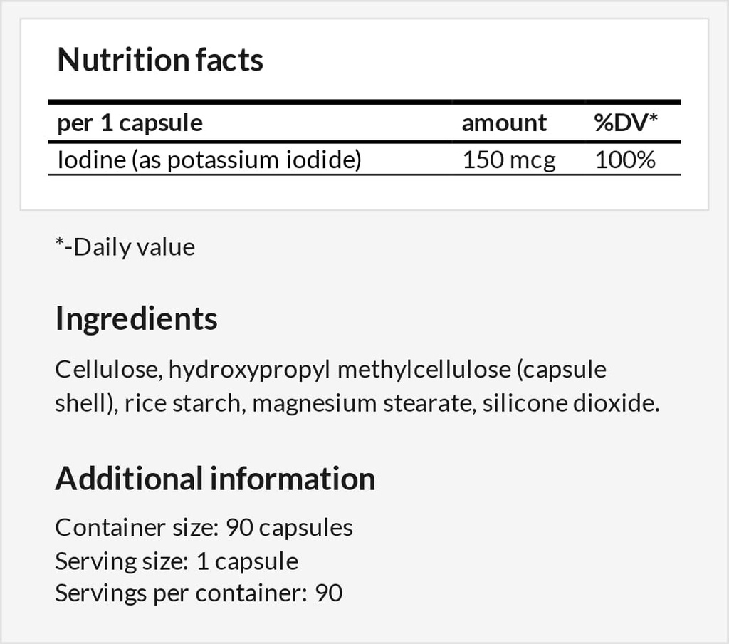 Potassium Iodide 150 mcg per capsula - 90 capsule vegane - 3 mesi di alimentazione - per la funzione ottimale della ghiandola e il metabolismo dell'energia - Supplemento dieta per l'egemonia di Apollo