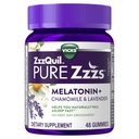 ZzzQuil Pure Zzz Melatonin Gummies, Aide au sommeil, Melatonin 2mg, avec Camomille et lavande, Melatonin Gummies de sommeil, Aide au sommeil pour les adultes, Vanille sauvage aromatisée, 48 Gummies de sommeil