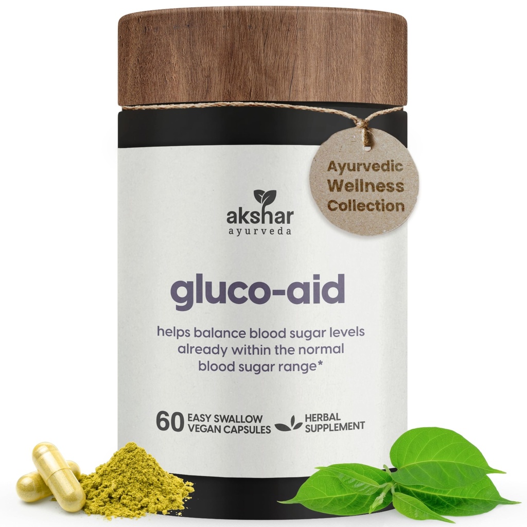 AKSHAR Ayurveda Gluco-Supplement mit Gymnema, Bitter Melon, Turmeric & More, unterstützt gesunde Levels(60 Kapseln)