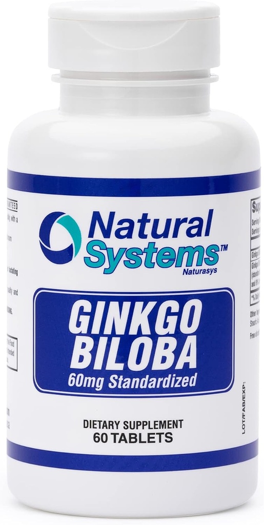 Ginkgo Biloba 60 mg von Natural Systems 60 Tabletten - Gingko Biloba Powder Brain Supplement - Ginkgo Biloba Konzentrationsergänzungsmittel - Gedächtnis Vitamine für Männer und Frauen - Boost Energy Supplements